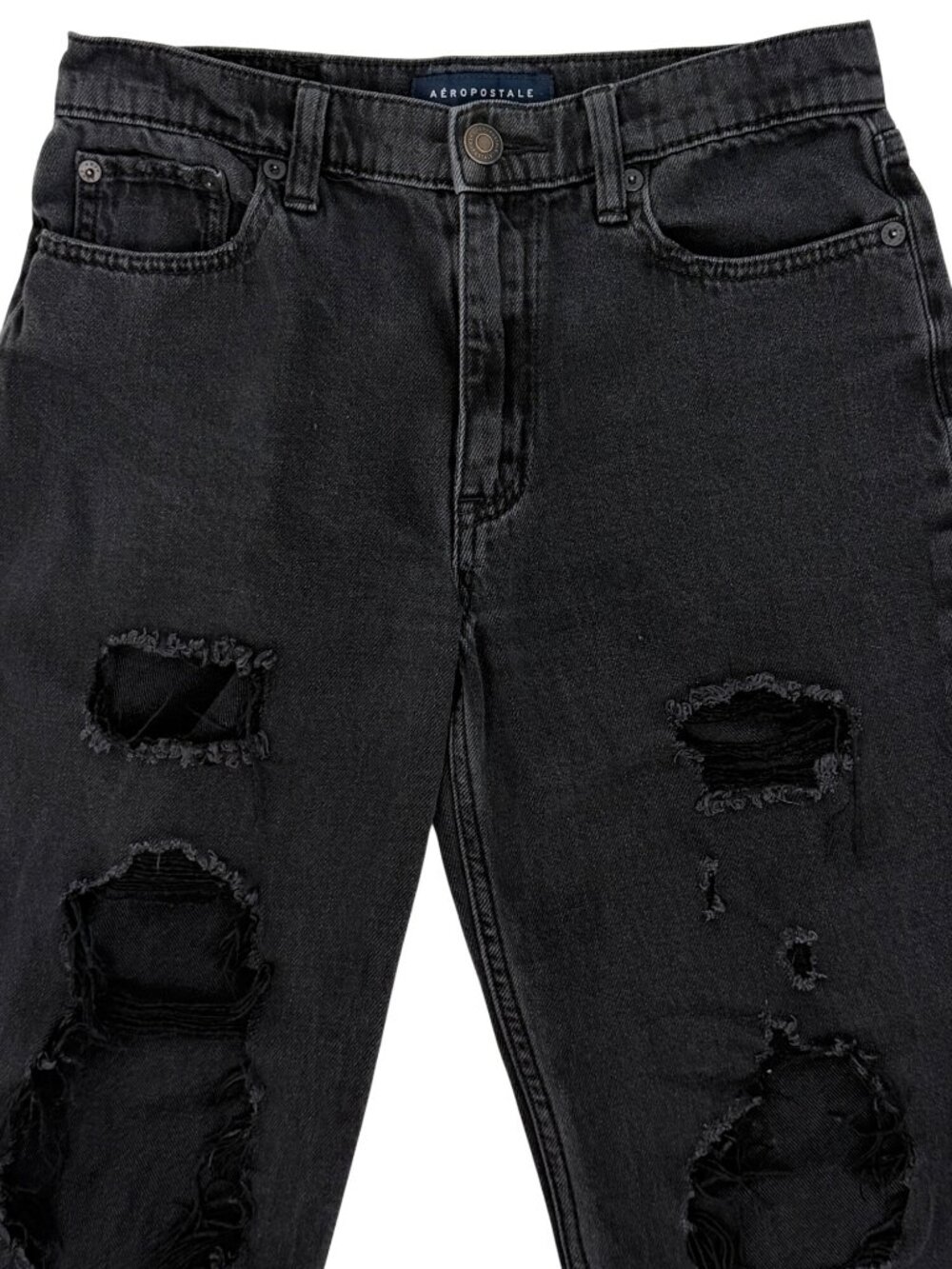 Aeropostale Black Distressed Mom Jeans High-Rise Boyfriend Style 4| Indie Sleaze - Picture 5 of 14